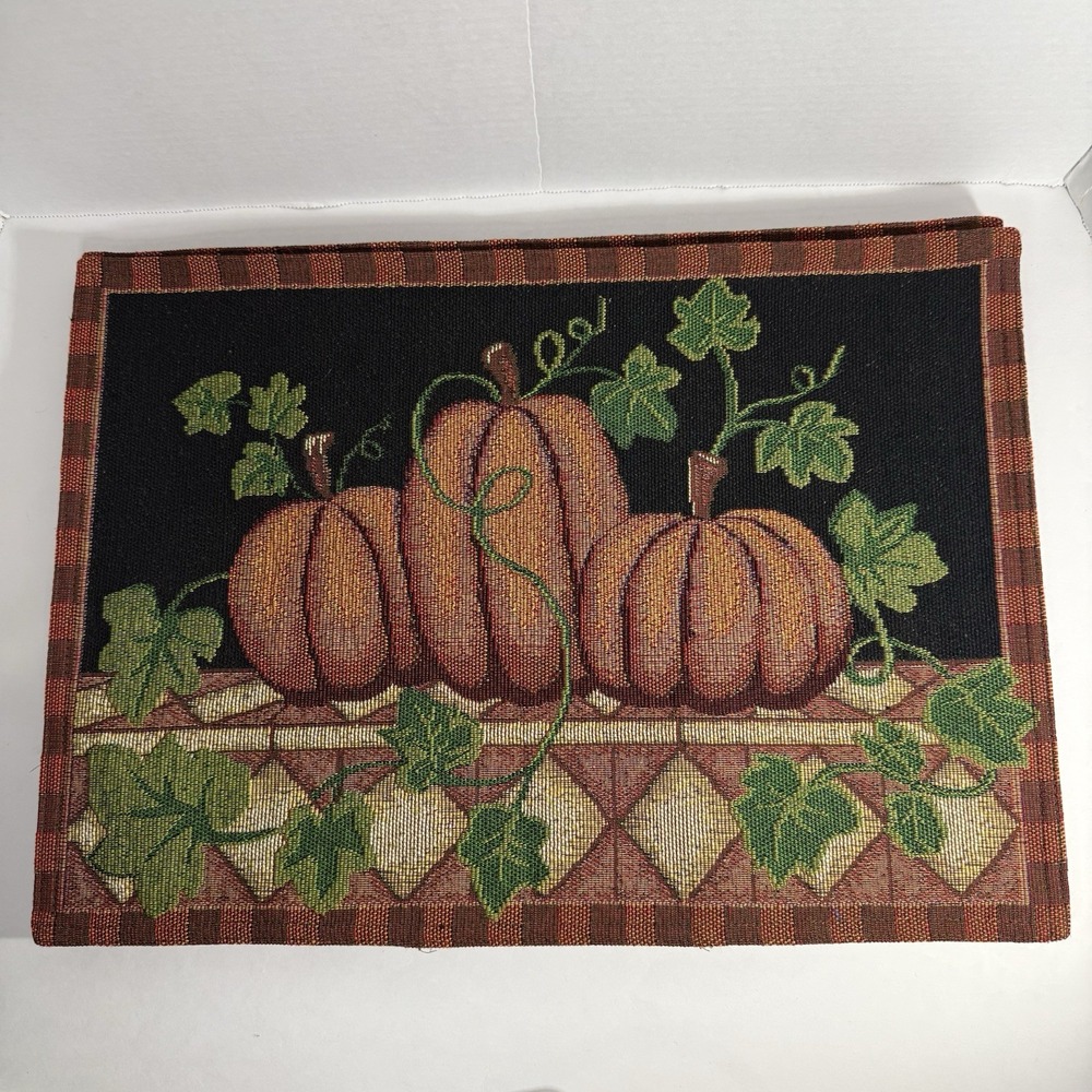 Vintage Tapestry Placemats Pumpkins Leaves Thanksgiving Fall‎ Set Of 4